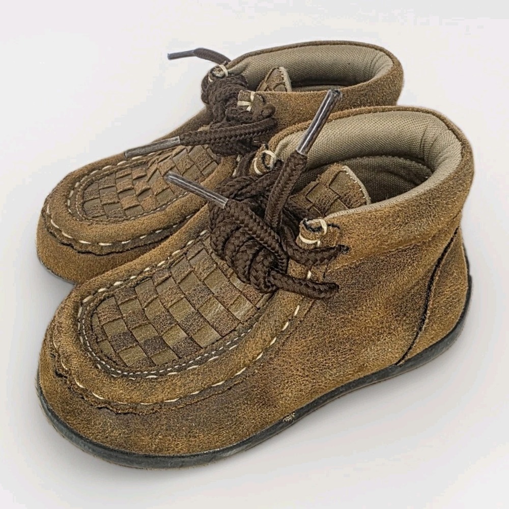 Twister Toddler Shoes Sz 4 Handwoven Boot Western Chukka Moccasin Brown Leather